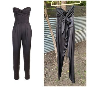Sass & Bide Black Twisted Satin Jumpsuit Tie Waist Size 2